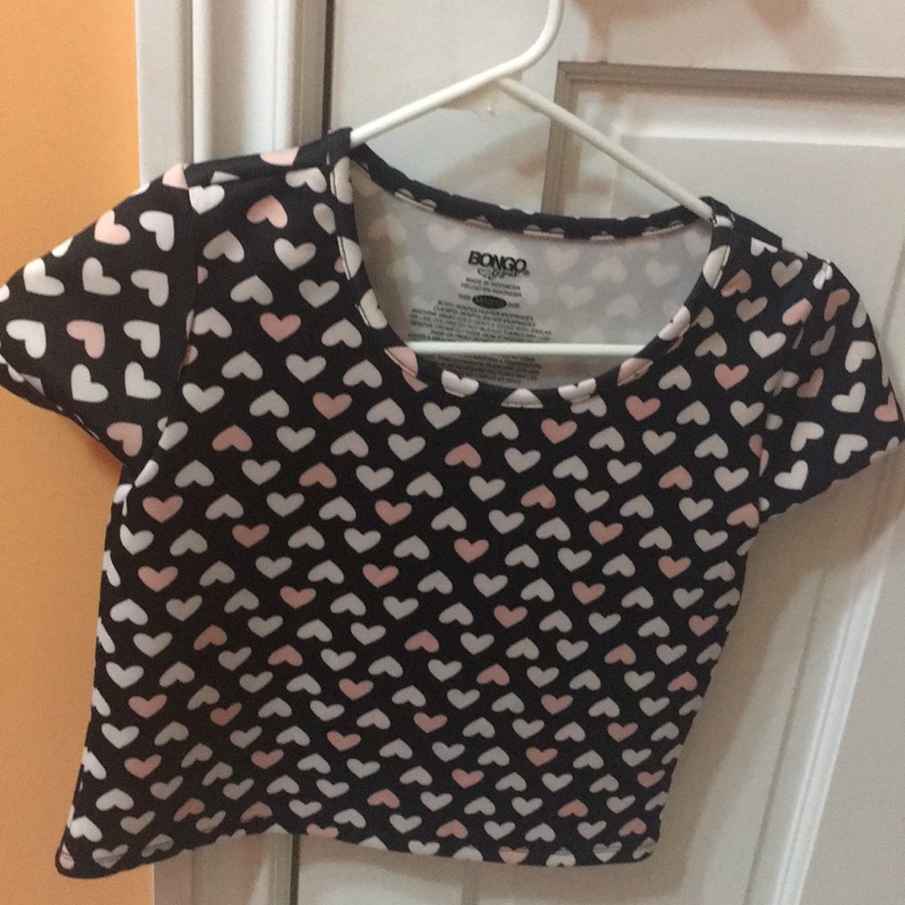 black and white crop top with hearts
